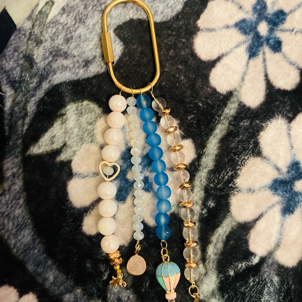Colorful Beaded purse charm with Heart Charm